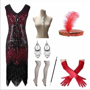 BRAND NEW! Women’s Medium Gatsby Roaring 20s Vintage Flapper Dress & Accessories